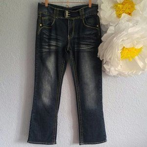 Angels Dark Blue Factory Distressed Faded Ramie, Cotton Polyester Spandex SZ 12